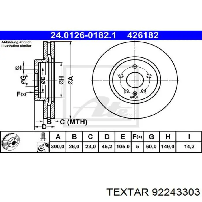 Гальмівні диски передні 92243303 Textar