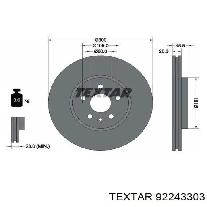 92243303 Textar диск гальмівний передній