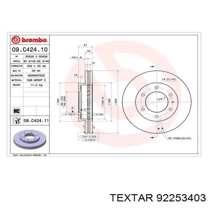 92253403 Textar Гальмо дискове переднє