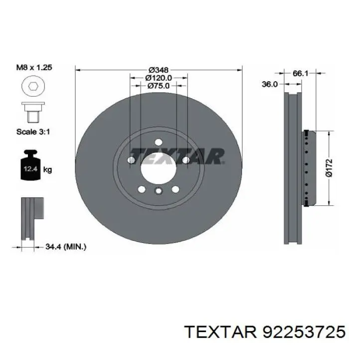 Диск переднього гальма Textar 92253725 ціна, від 169.40 USD
