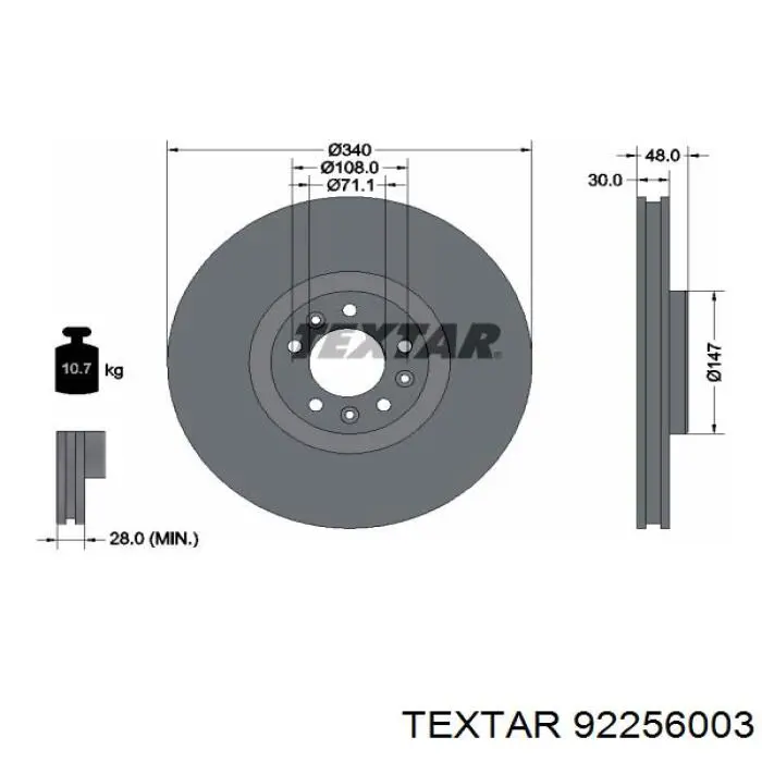 92256003 Textar диск гальмівний передній