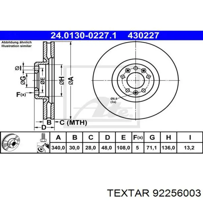 Диск переднього гальма Textar 92256003 ціна, від 62.60 USD