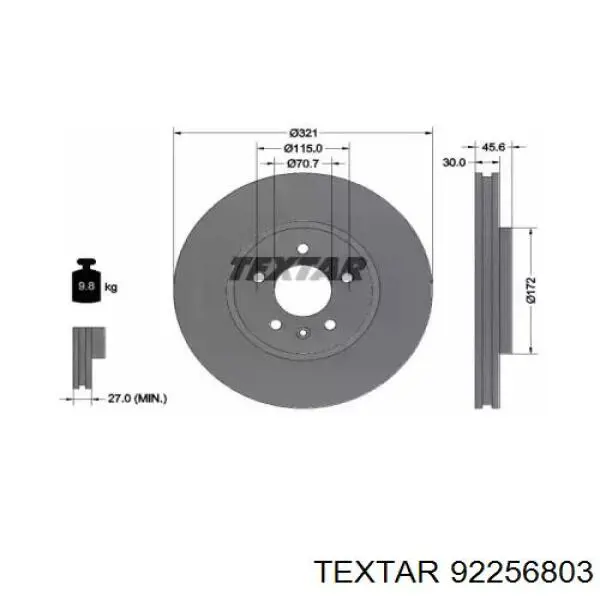 Диск гальмівний передній 92256803 Textar
