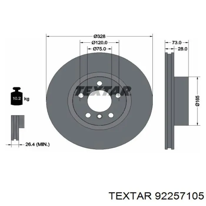 Диск переднього гальма Textar 92257105 ціна, від 106.87 USD