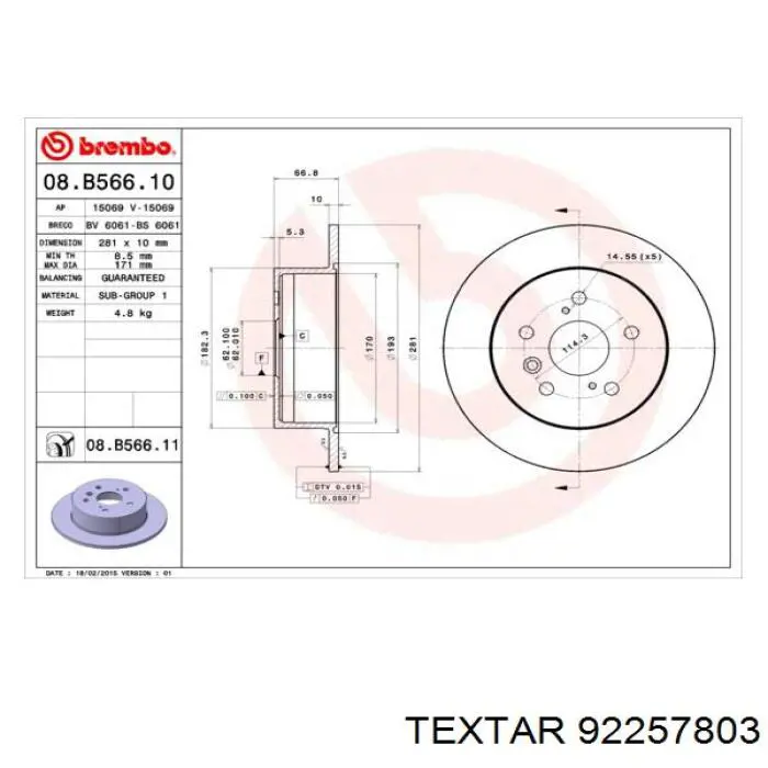 Задні дискові гальма Textar 92257803 ціна, від 35.24 USD