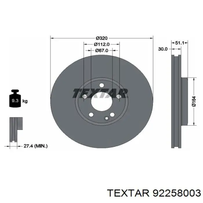 92258003 Textar диск гальмівний передній
