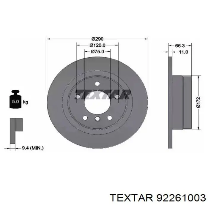 Задні дискові гальма Textar 92261003 ціна, від 39.00 USD