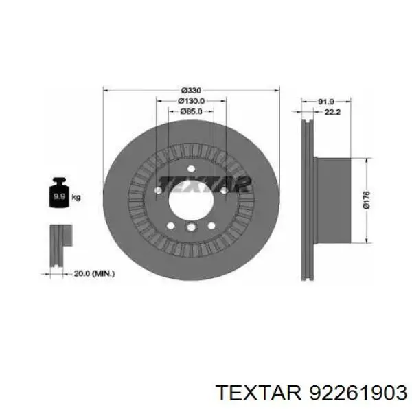 Купити 92261903 Textar Диск заднього гальма