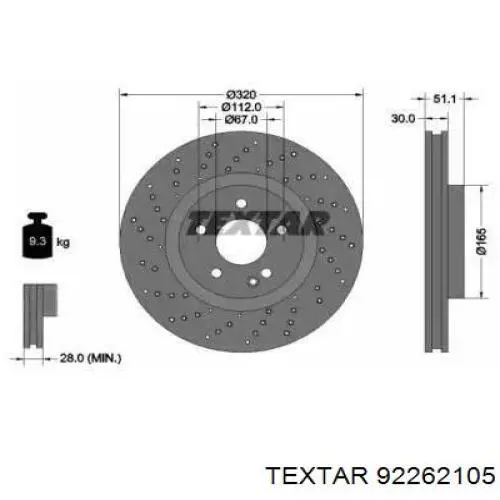 92262105 Textar Гальмо дискове переднє