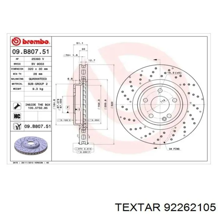 Диск переднього гальма Textar 92262105 ціна, від 97.63 USD