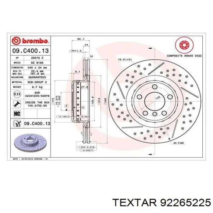 Задні дискові гальма Textar 92265225 ціна, від 136.91 USD