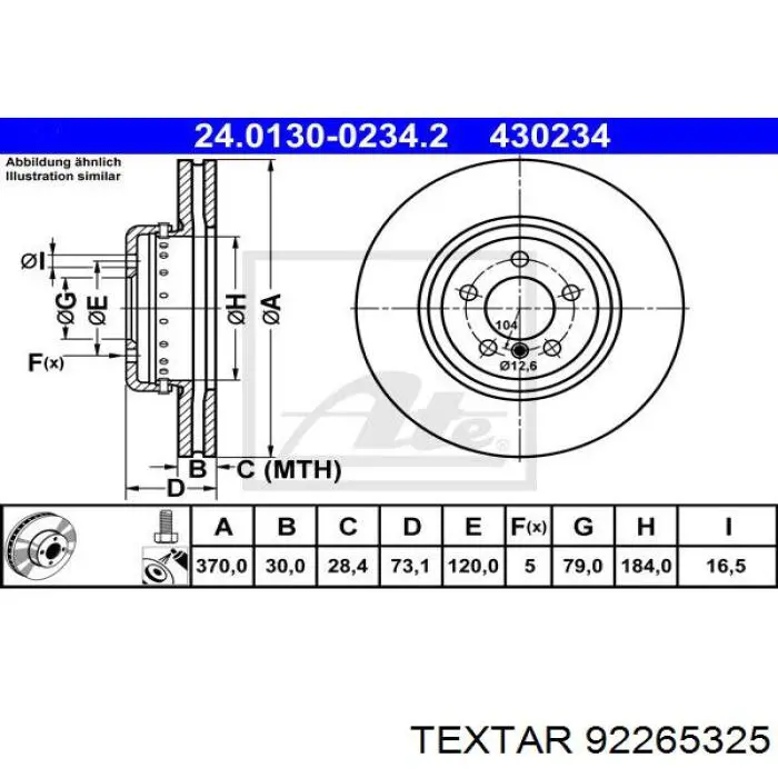 92265325 Textar Гальмо дискове переднє