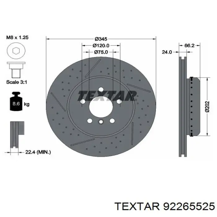 92265525 Textar диск гальмівний задній