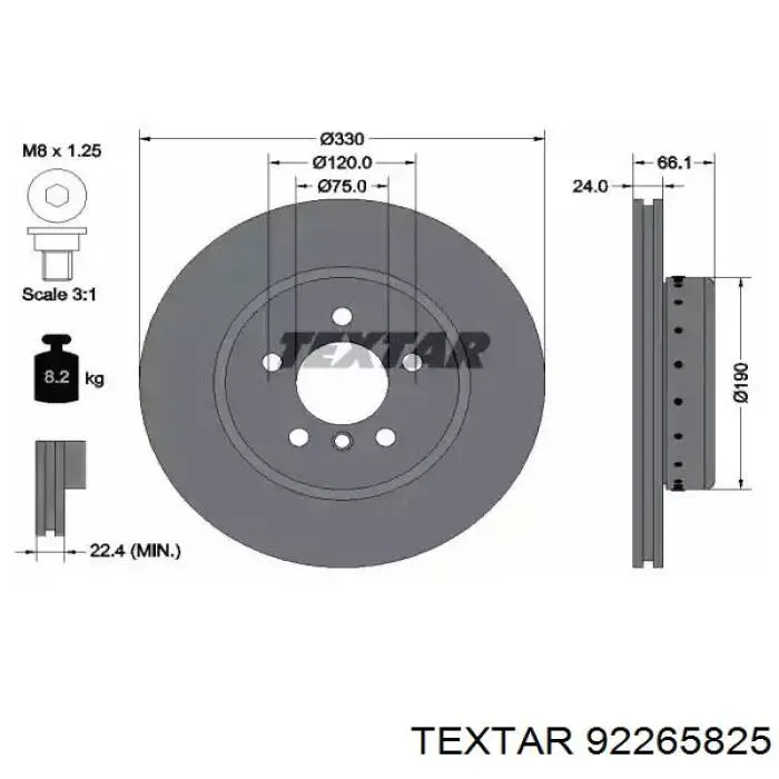 Диск переднього гальма Textar 92265825 ціна, від 150.94 USD