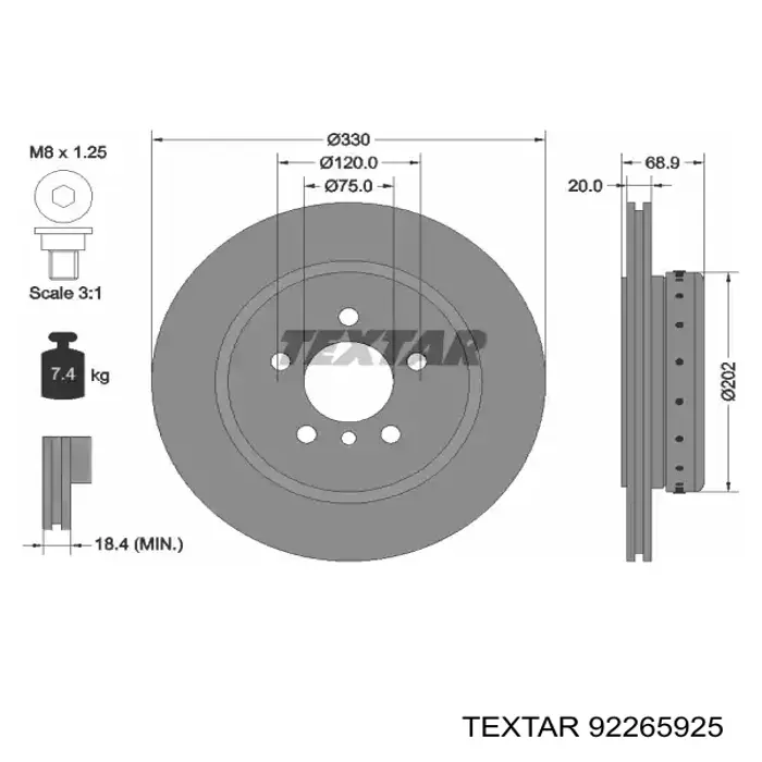 Задні дискові гальма Textar 92265925 ціна, від 128.97 USD
