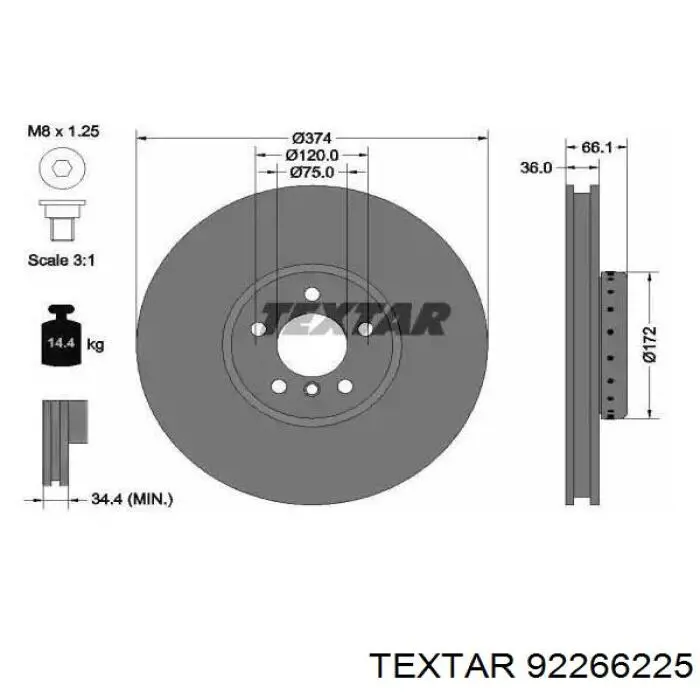Купити 92266225 Textar Ротор гальмівний