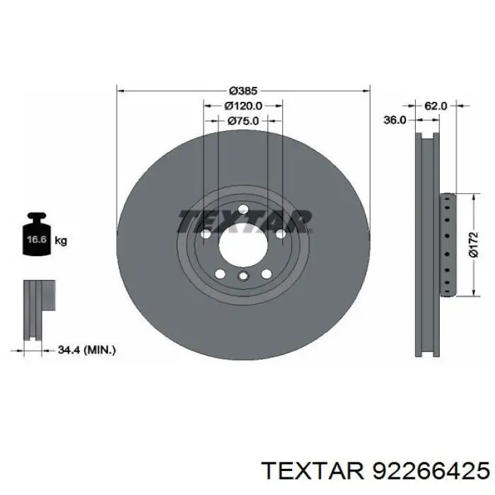 92266425 Textar диск гальмівний передній