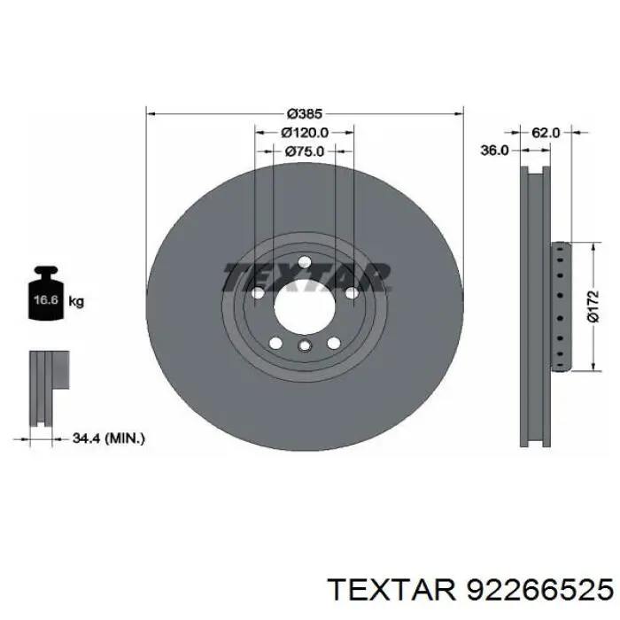 92266525 Textar диск гальмівний передній