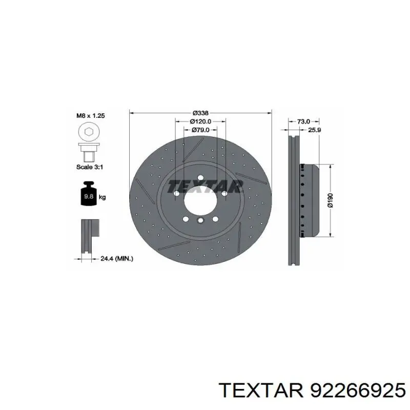 Диск гальмівний передній 92266925 Textar