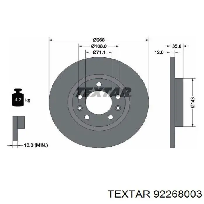 92268003 Textar диск гальмівний задній
