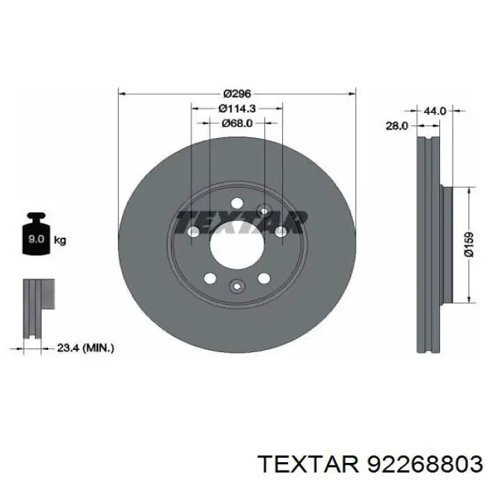 Диск гальмівний передній 92268803 Textar