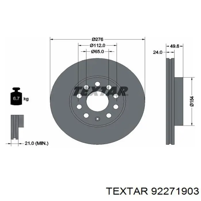 Диск переднього гальма Textar 92271903 ціна, від 45.54 USD