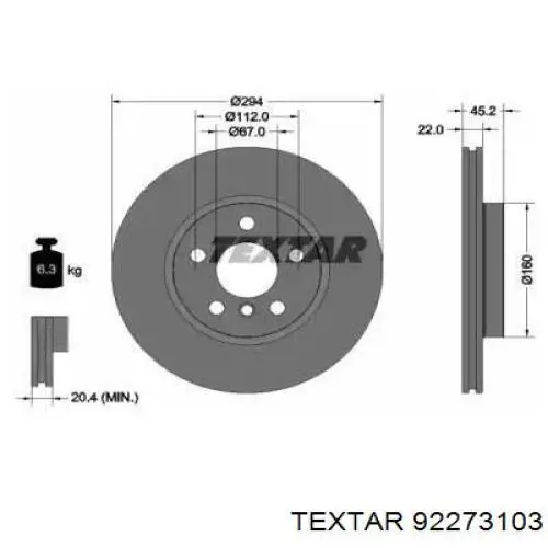 92273103 Textar диск гальмівний передній