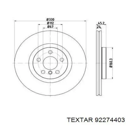 92274403 Textar диск гальмівний передній
