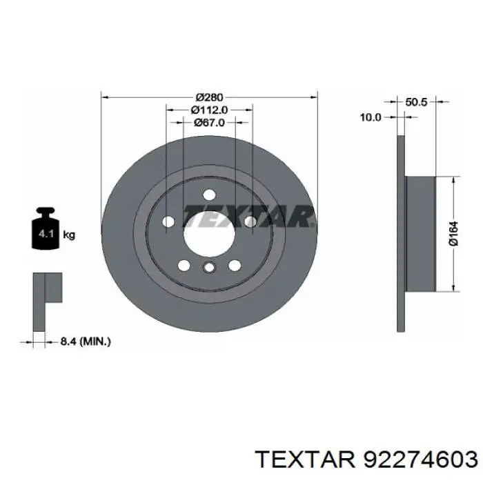 92274603 Textar диск гальмівний задній