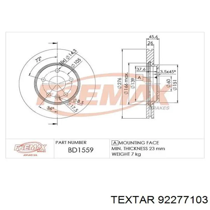 Купити 92277103 Textar Ротор гальмівний
