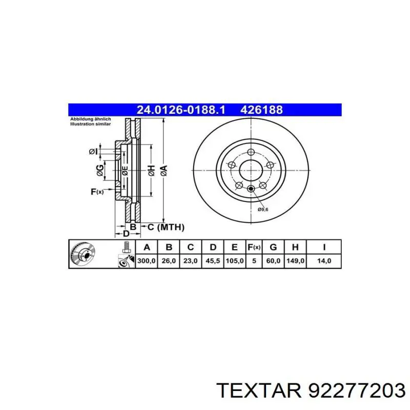 Диск переднього гальма Textar 92277203 ціна, від 58.71 USD