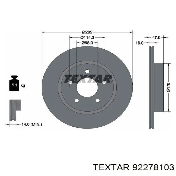 92278103 Textar диск гальмівний задній