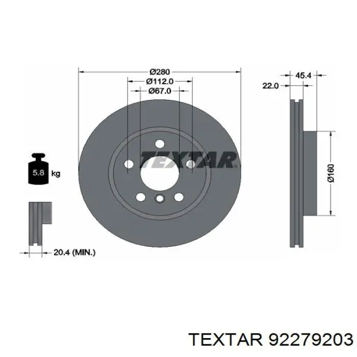 Диск гальмівний передній 92279203 Textar