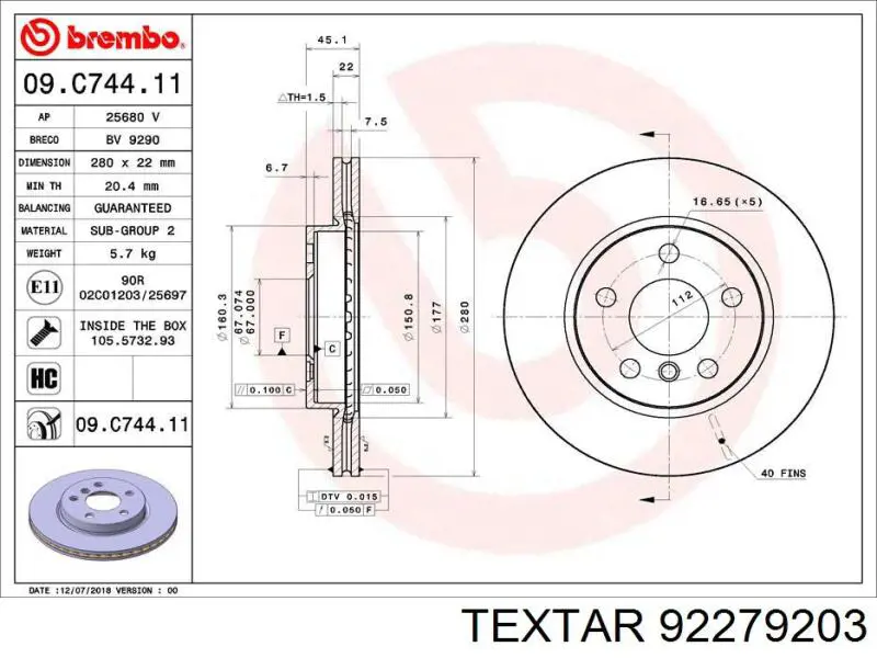 Купити 92279203 Textar Ротор гальмівний