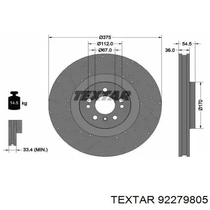 Диск переднього гальма Textar 92279805 ціна, від 122.19 USD