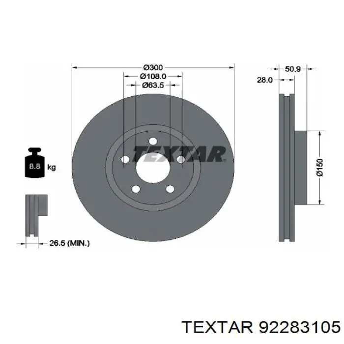 Диск гальмівний передній 92283105 Textar