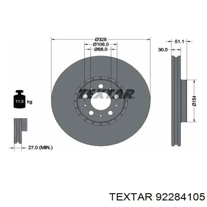 92284105 Textar диск гальмівний передній