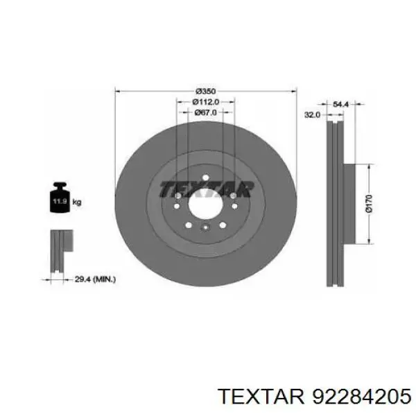 Диск гальмівний передній 92284205 Textar