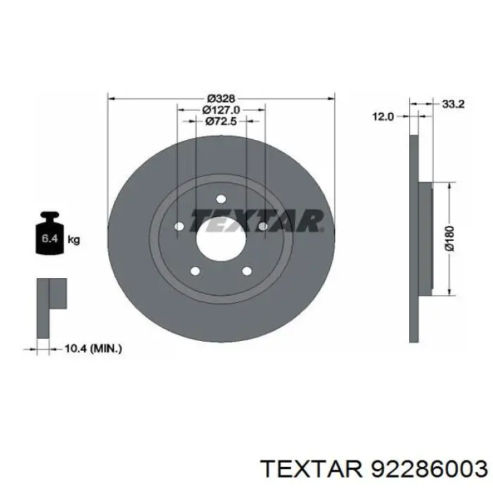 Диск гальмівний задній 92286003 Textar