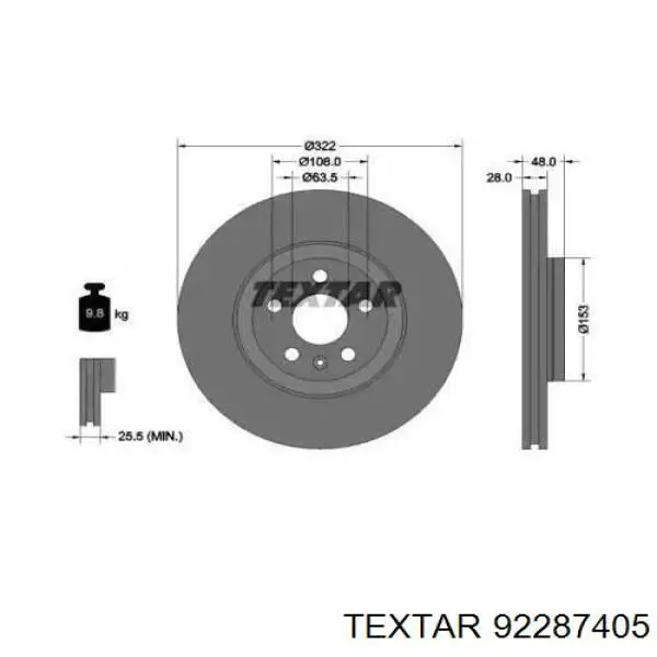 Диск переднього гальма Textar 92287405 ціна, від 77.69 USD