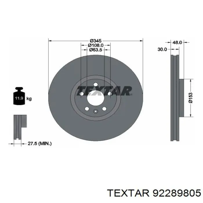 Диск гальмівний передній 92289805 Textar