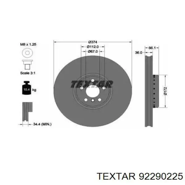 92290225 Textar Гальмо дискове переднє