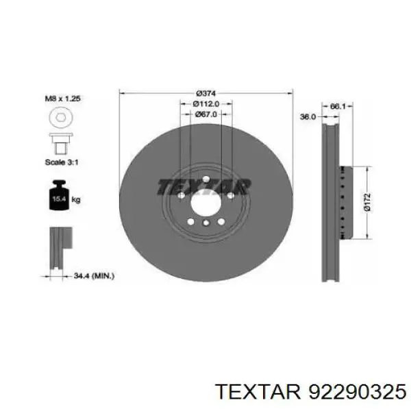 92290325 Textar Гальмо дискове переднє