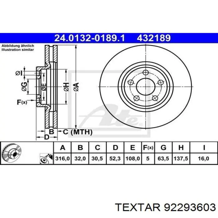 Диск гальмівний передній 92293603 Textar