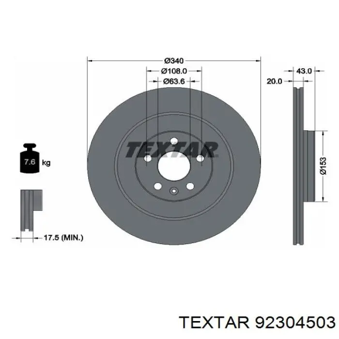 Купити 92304503 Textar Диск заднього гальма