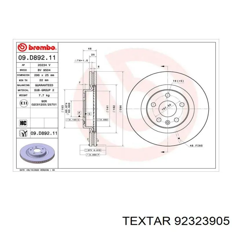 Диск переднього гальма Textar 92323905 ціна, від 71.36 USD