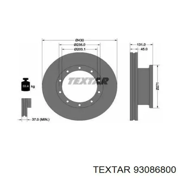 Диск переднього гальма Textar 93086800 ціна, від 155.56 USD