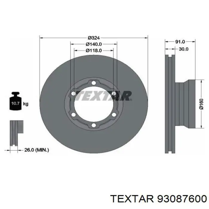 93087600 Textar диск гальмівний передній