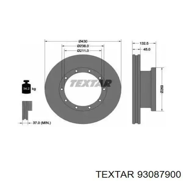 Диск переднього гальма Textar 93087900 ціна, від 115.85 USD