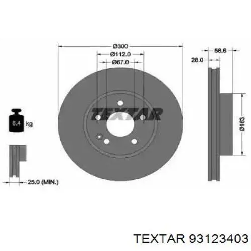 Диск переднього гальма Textar 93123403 ціна, від 61.00 USD